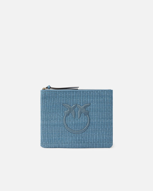 Raffia clutch with Love Birds logo