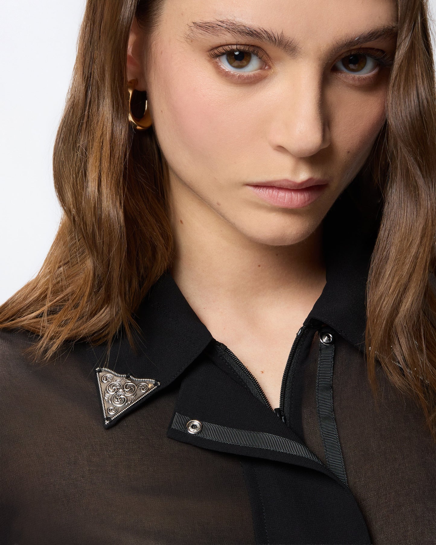 Semi-sheer shirt with metallic details