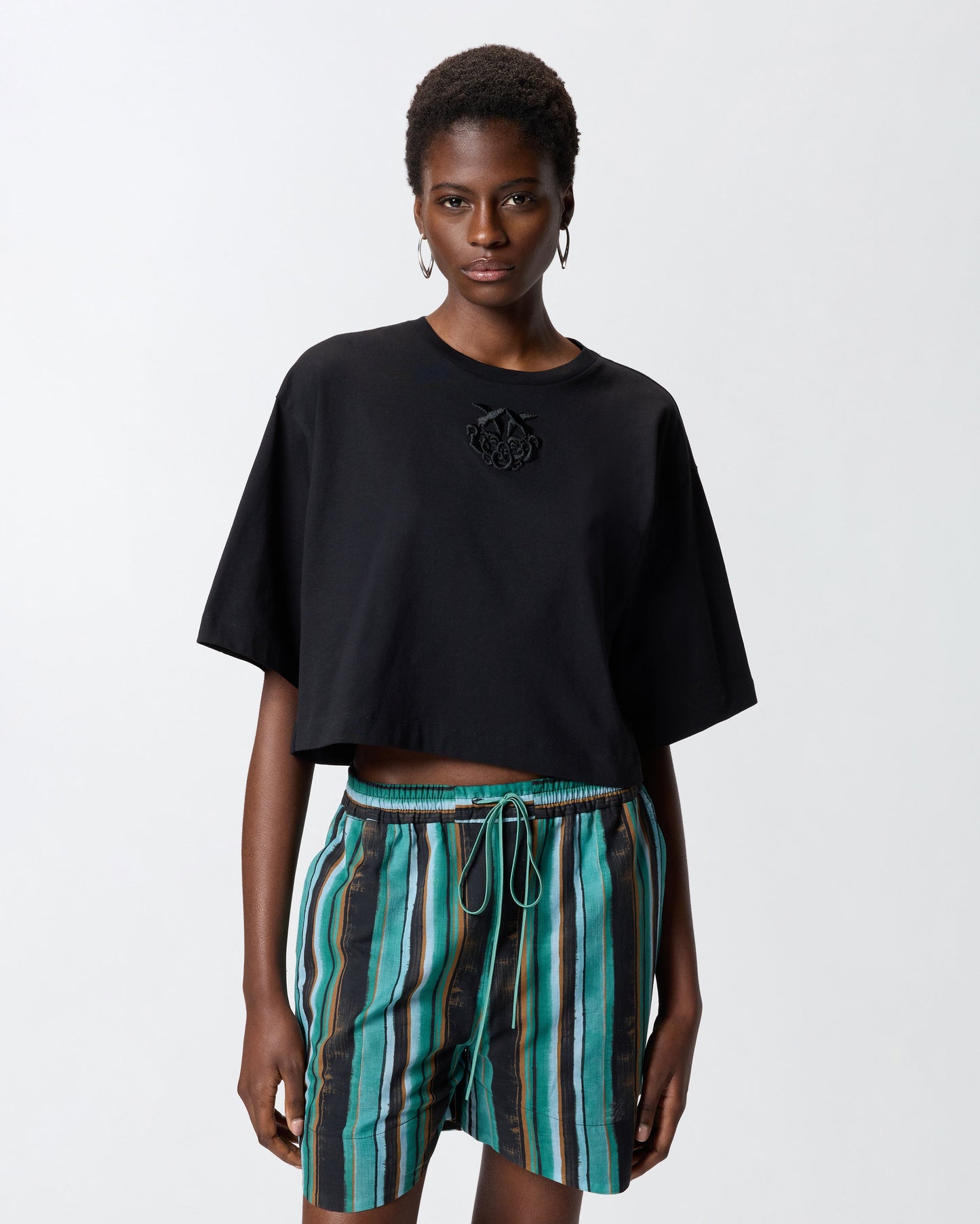 Cropped T-shirt with Love Birds embroidery