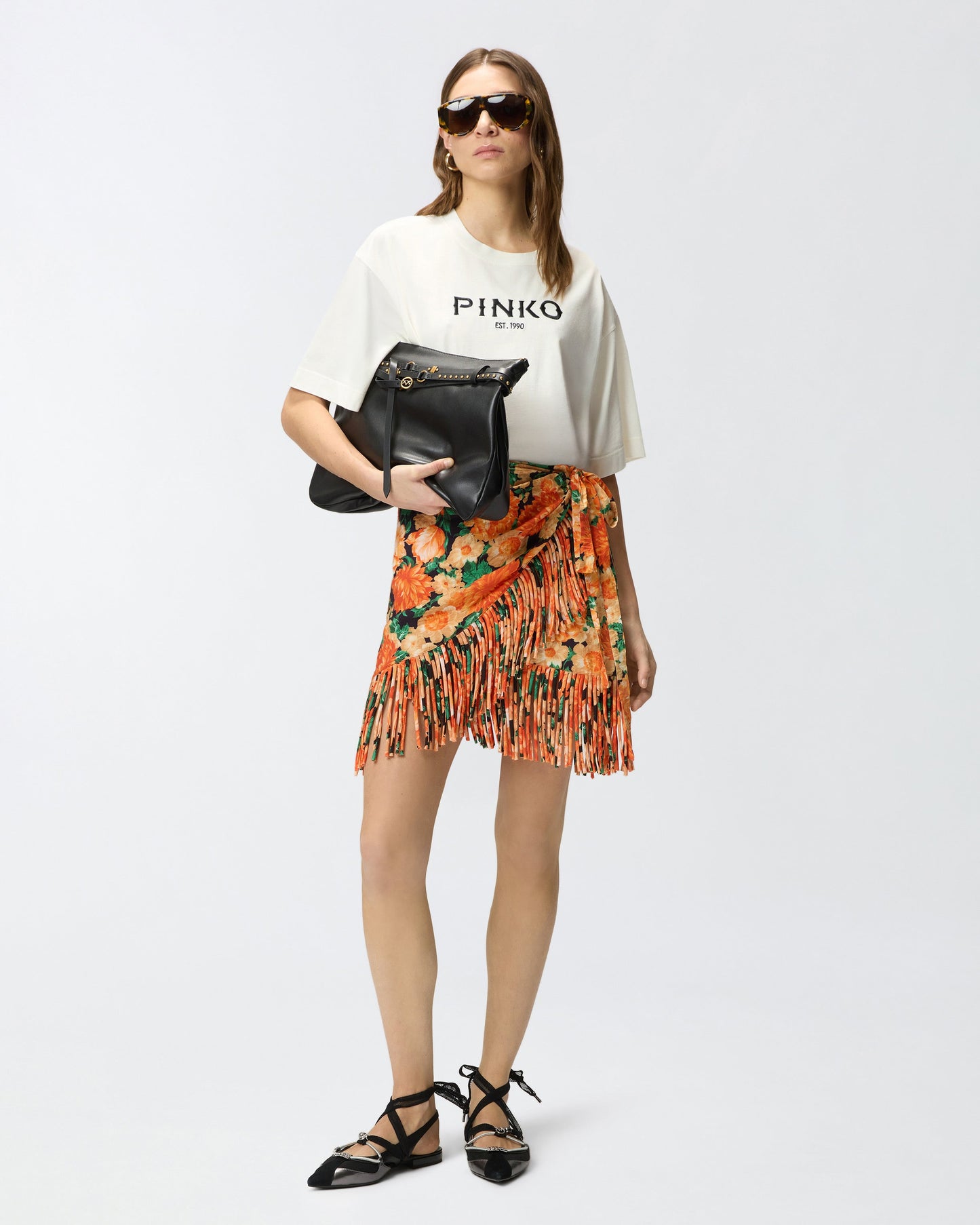 Short skirt with fringing and Botanic Garden print