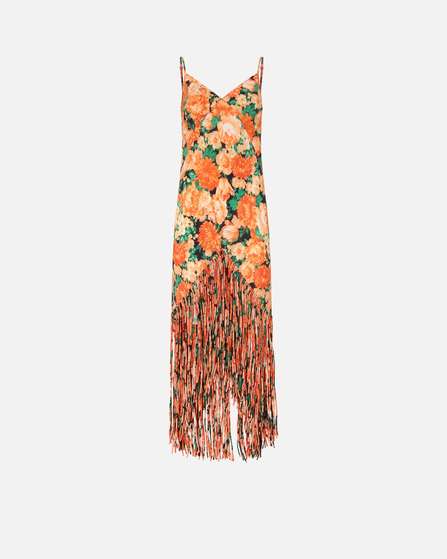 Long dress with fringing and Botanic Garden print