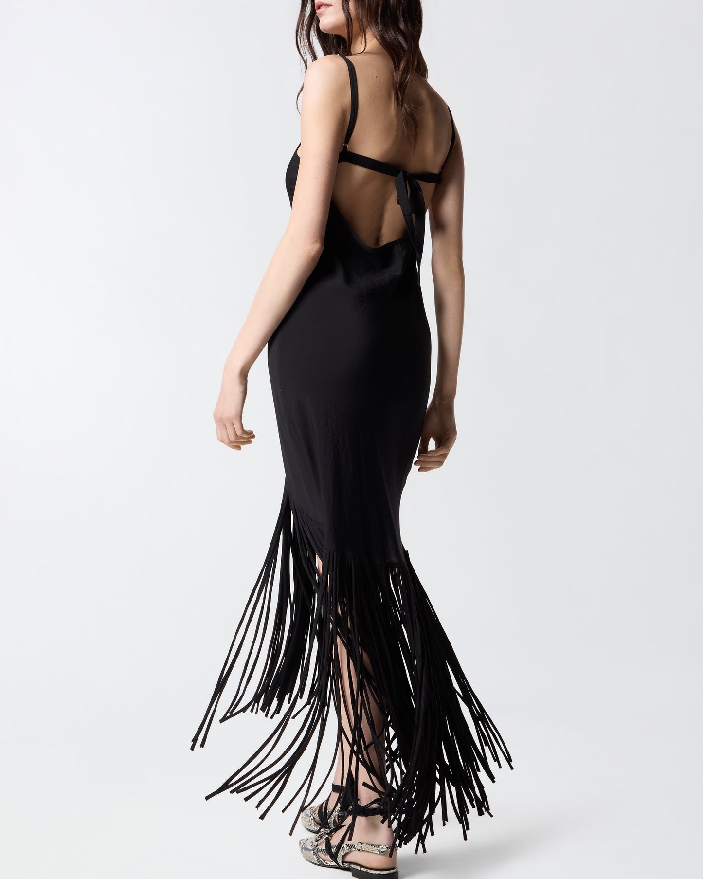 Long slip dress with fringing