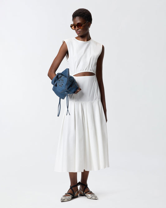 Sleeveless midi dress with pleats and cut-out