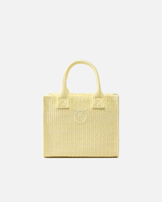 Beach small shopping tote in raffia with Love Birds logo