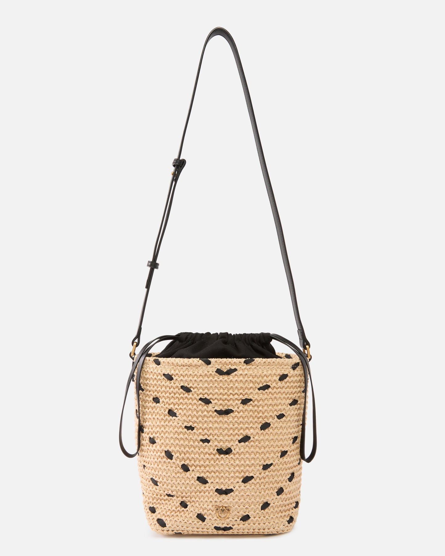 Bucket Mini crossbody bag in raffia with chevron motif