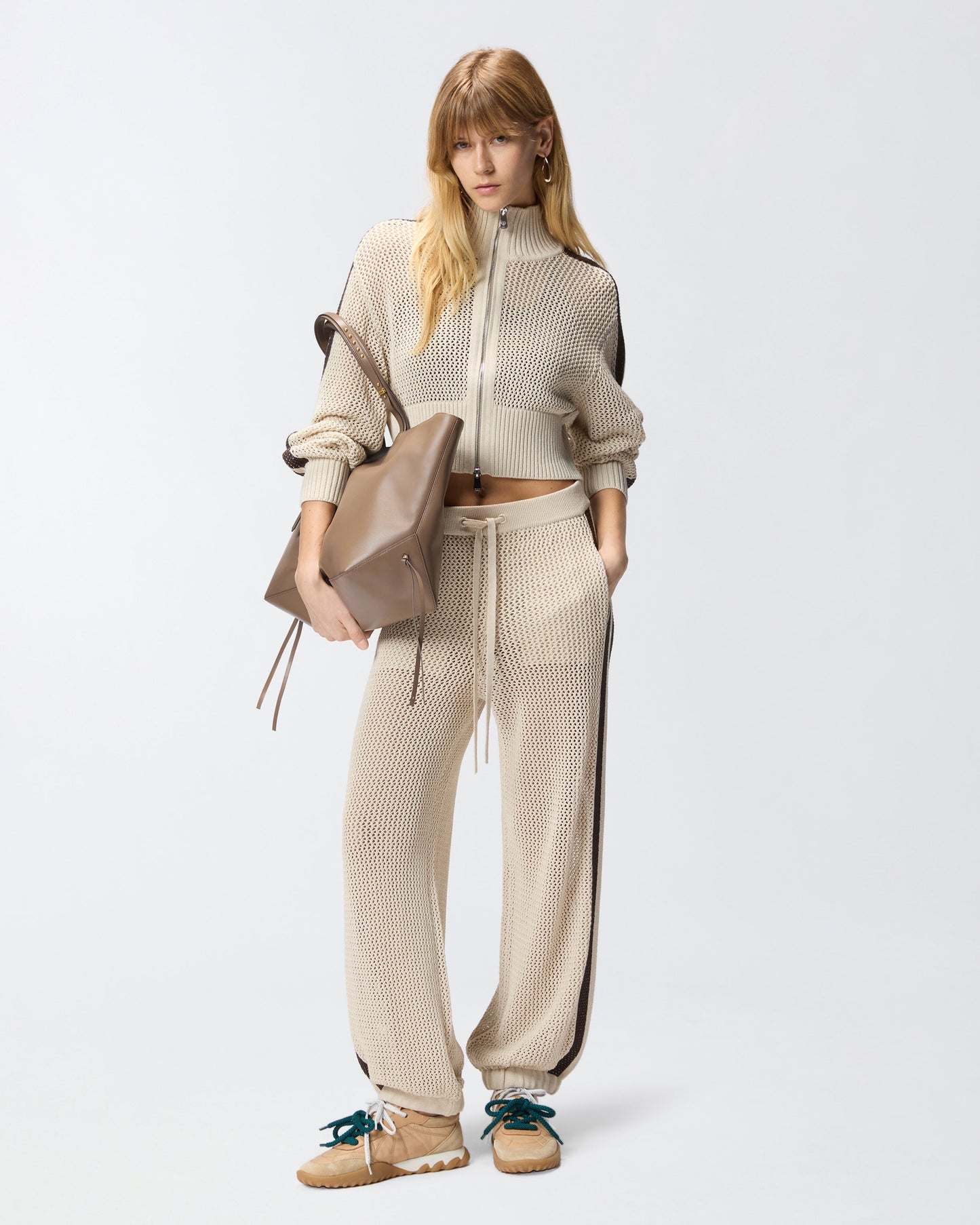 Cropped sweatshirt with bands and openwork