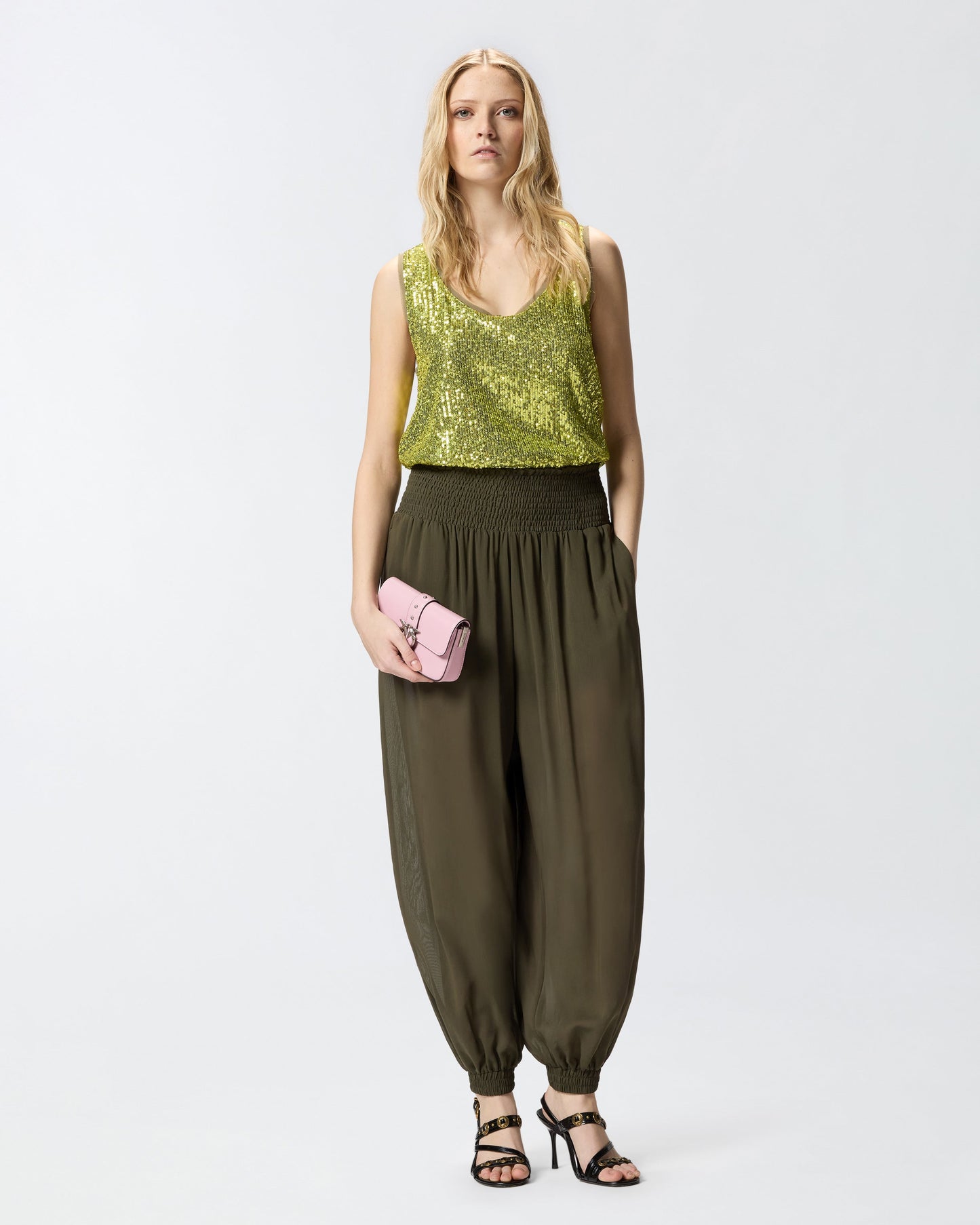Semi-sheer balloon-fit trousers