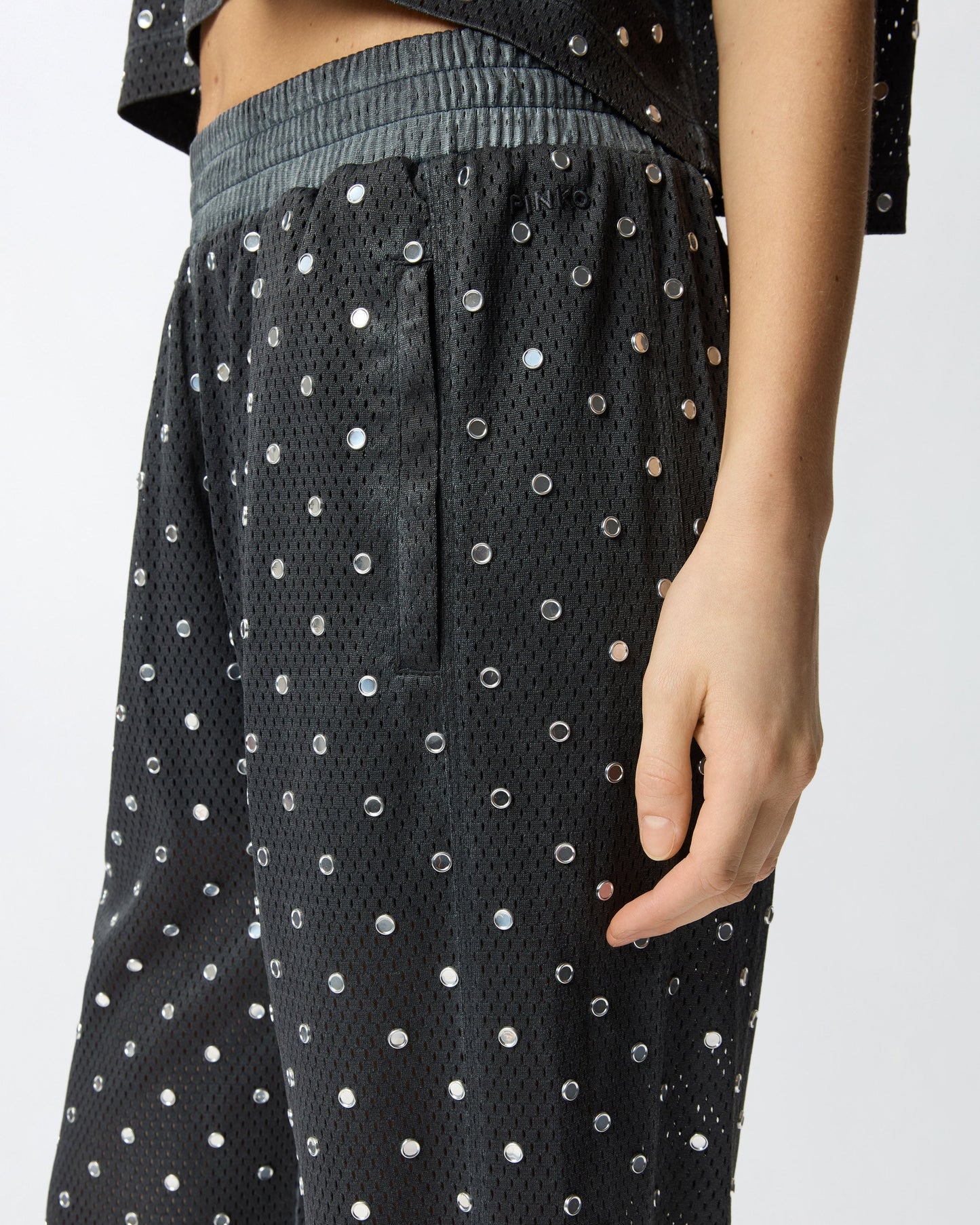 Mesh trousers with mirror detail