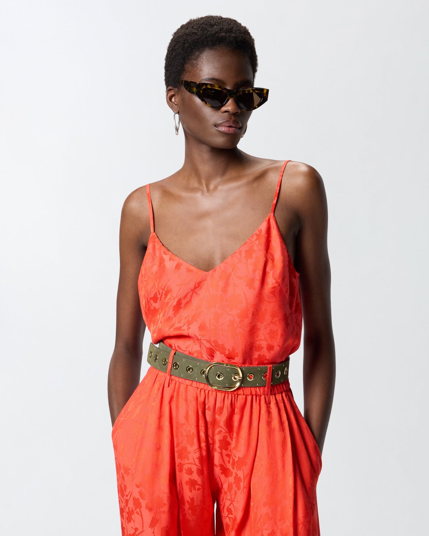 Jacquard crop top with spaghetti straps