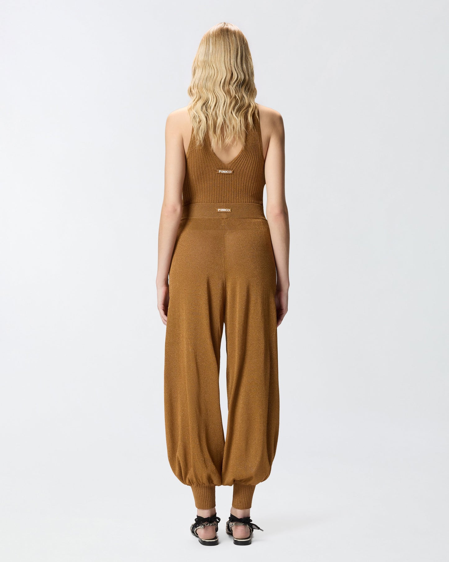 Wide-leg trousers with metallic yarn