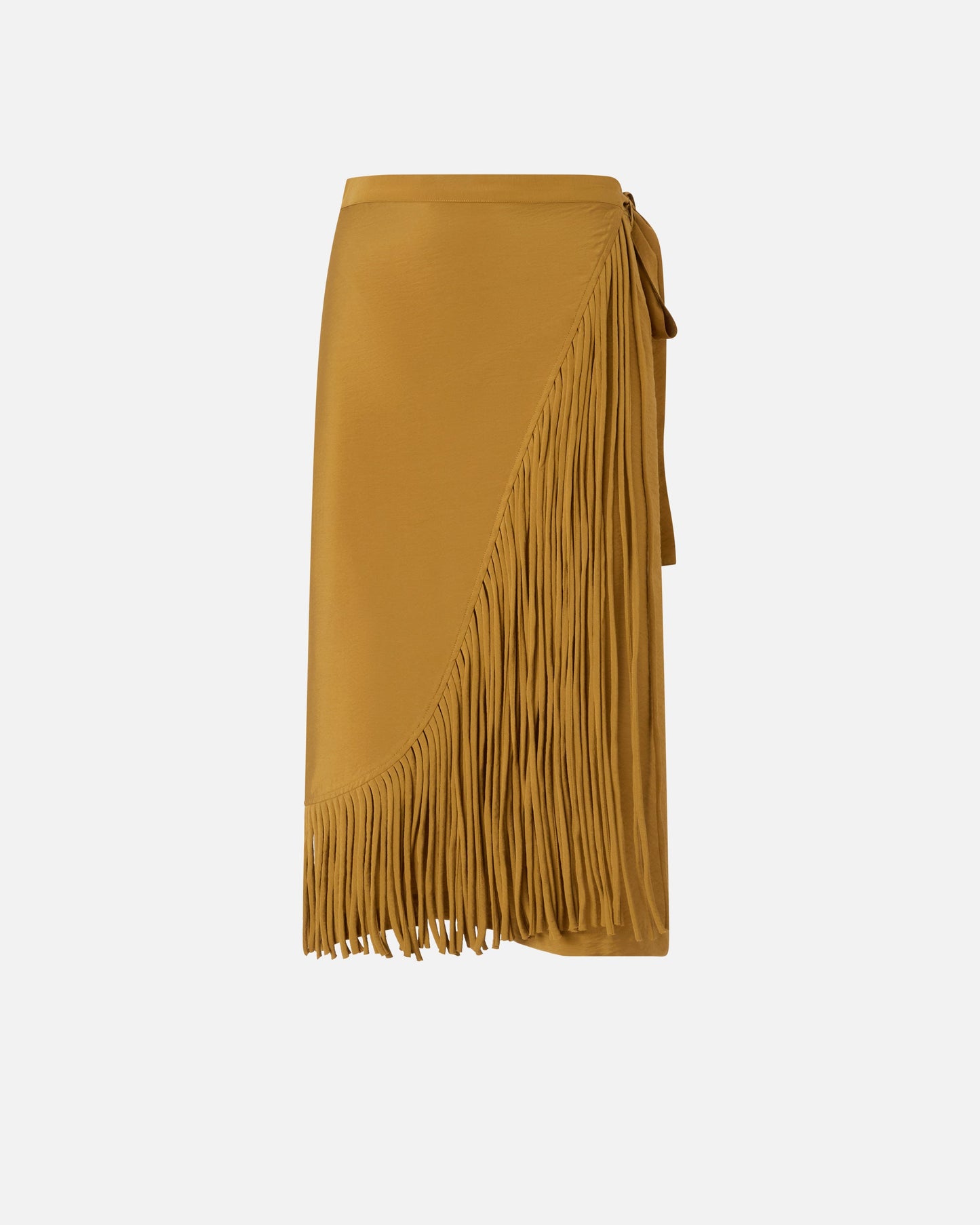 Calf-length wrap skirt with fringing
