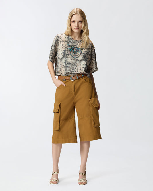 Cropped T-shirt with snake print and Love Birds