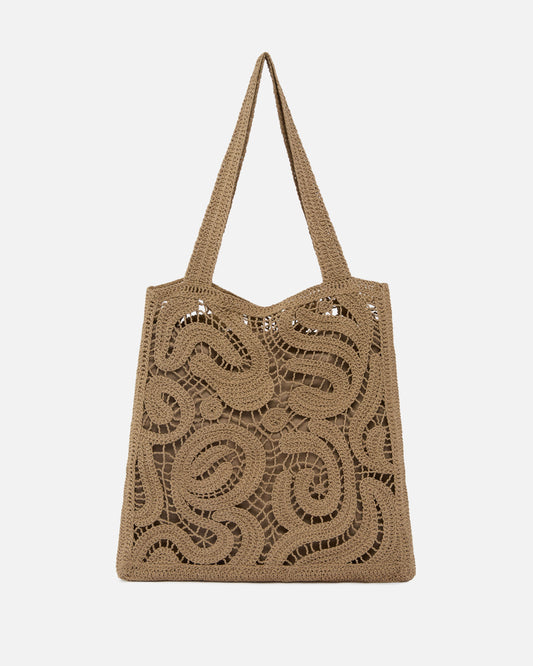 Medium shopper bag in geometric crocheted fabric