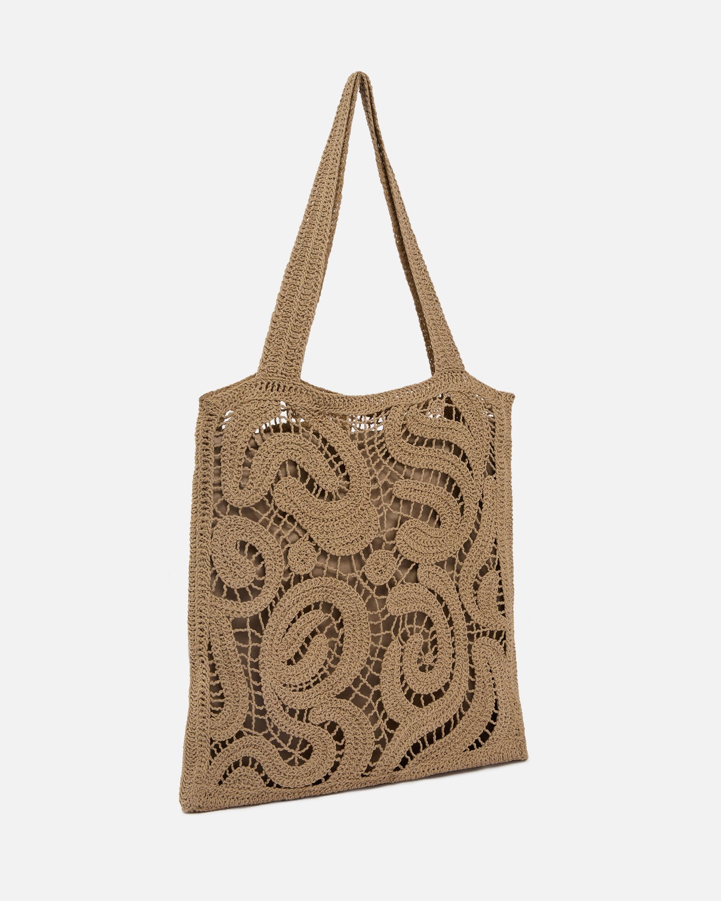 Medium shopper bag in geometric crocheted fabric