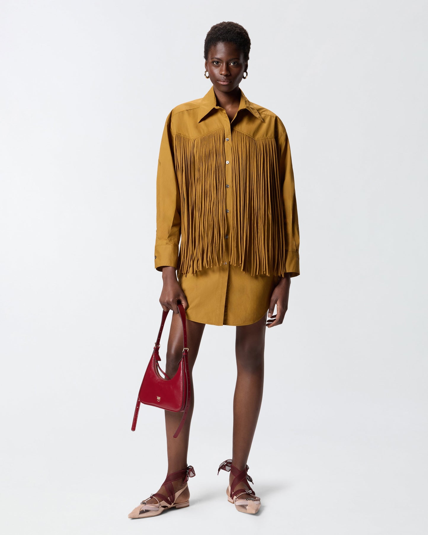 Mini shirt dress with fringing