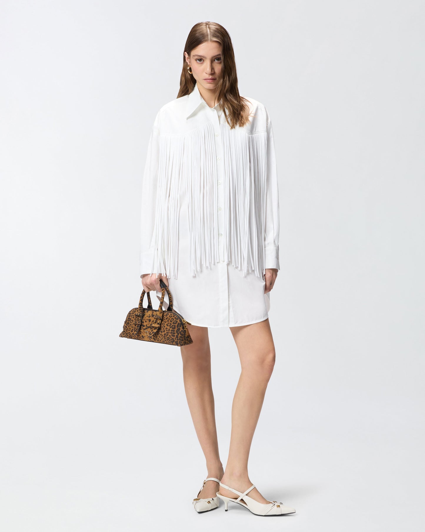 Mini shirt dress with fringing