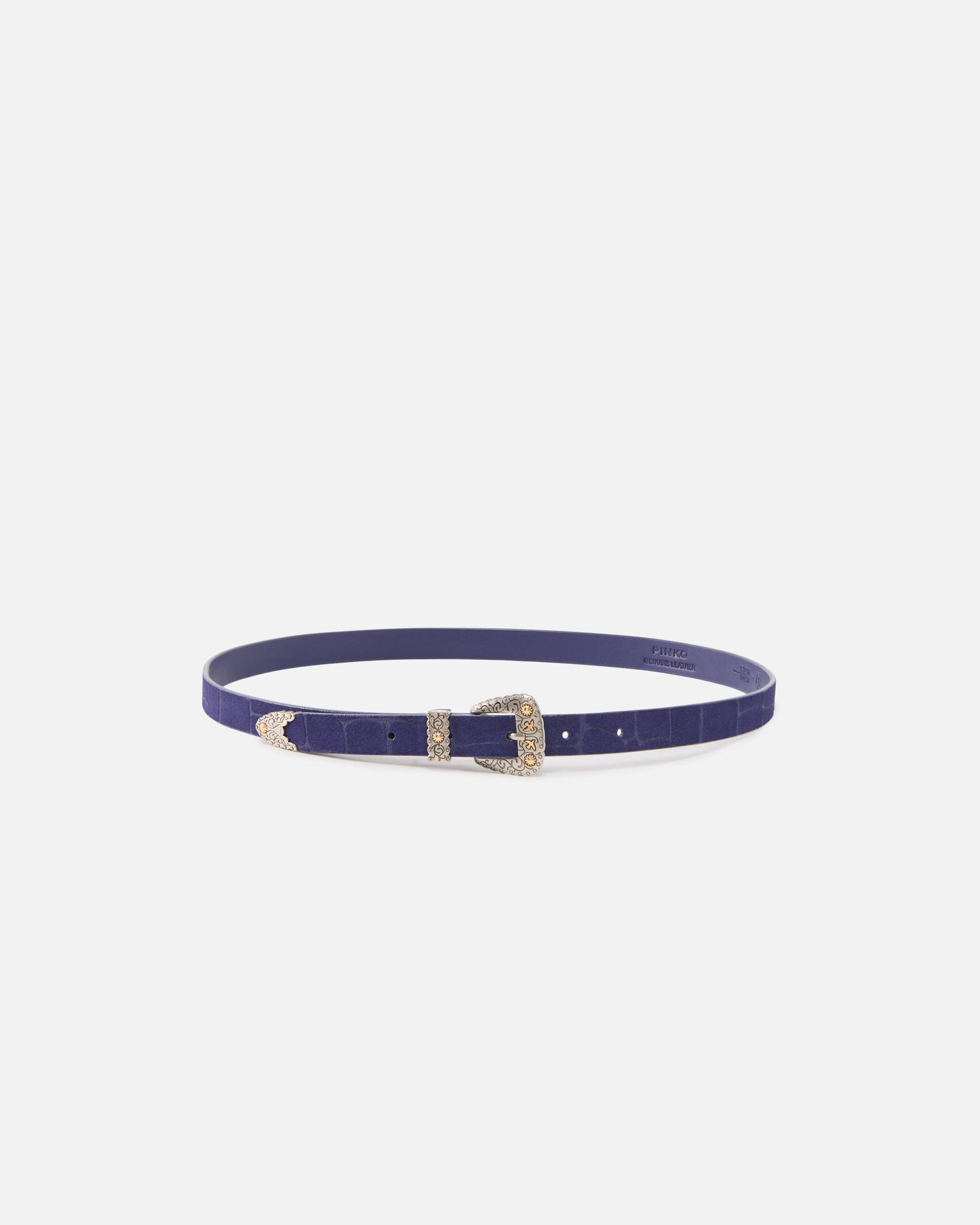 Crocodile-print leather belt with Texan buckle, 1.7 cm