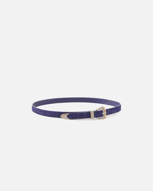 Crocodile-print leather belt with Texan buckle, 1.7 cm