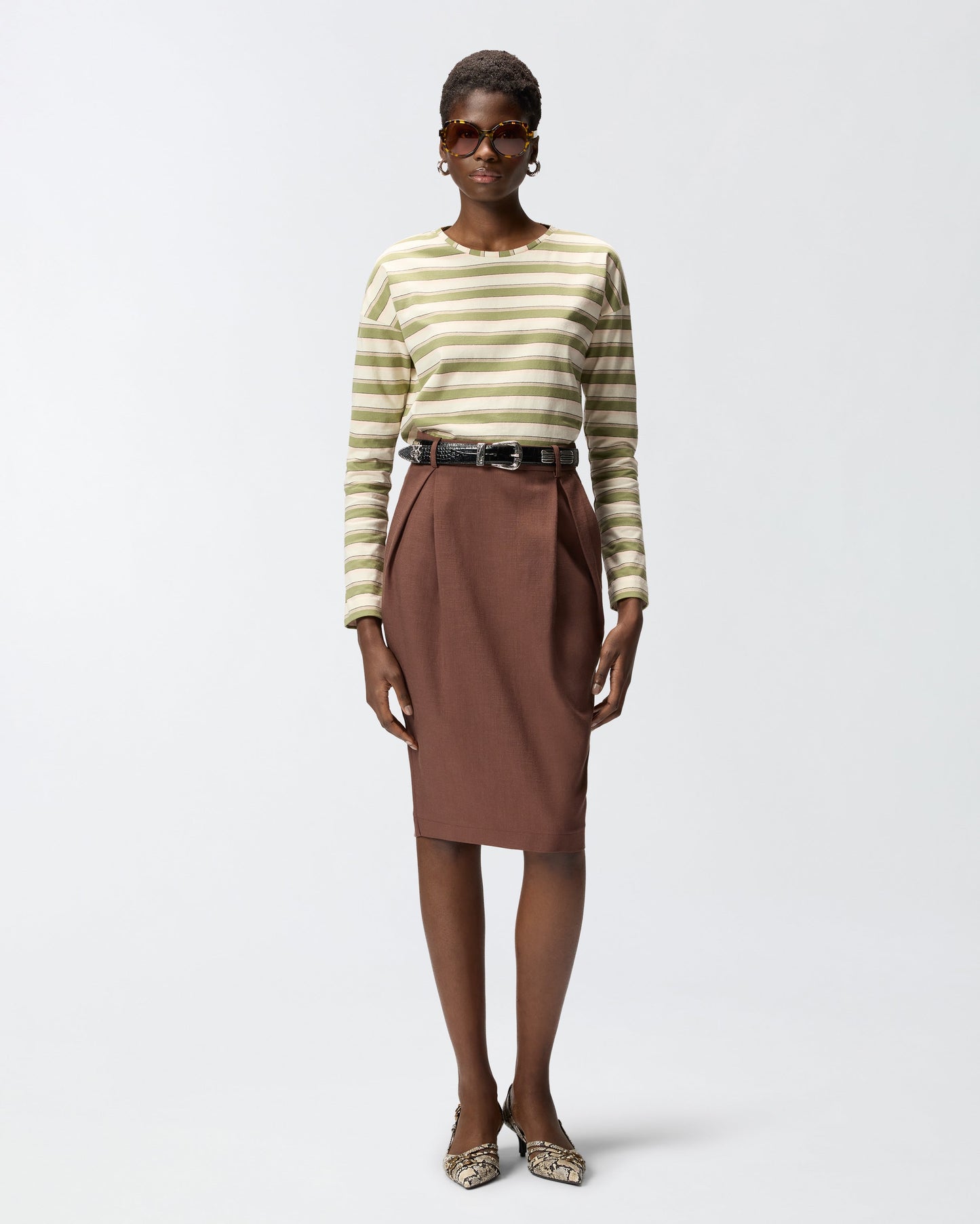 Striped jersey top with structured collar