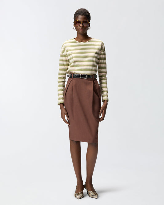 Striped jersey top with structured collar