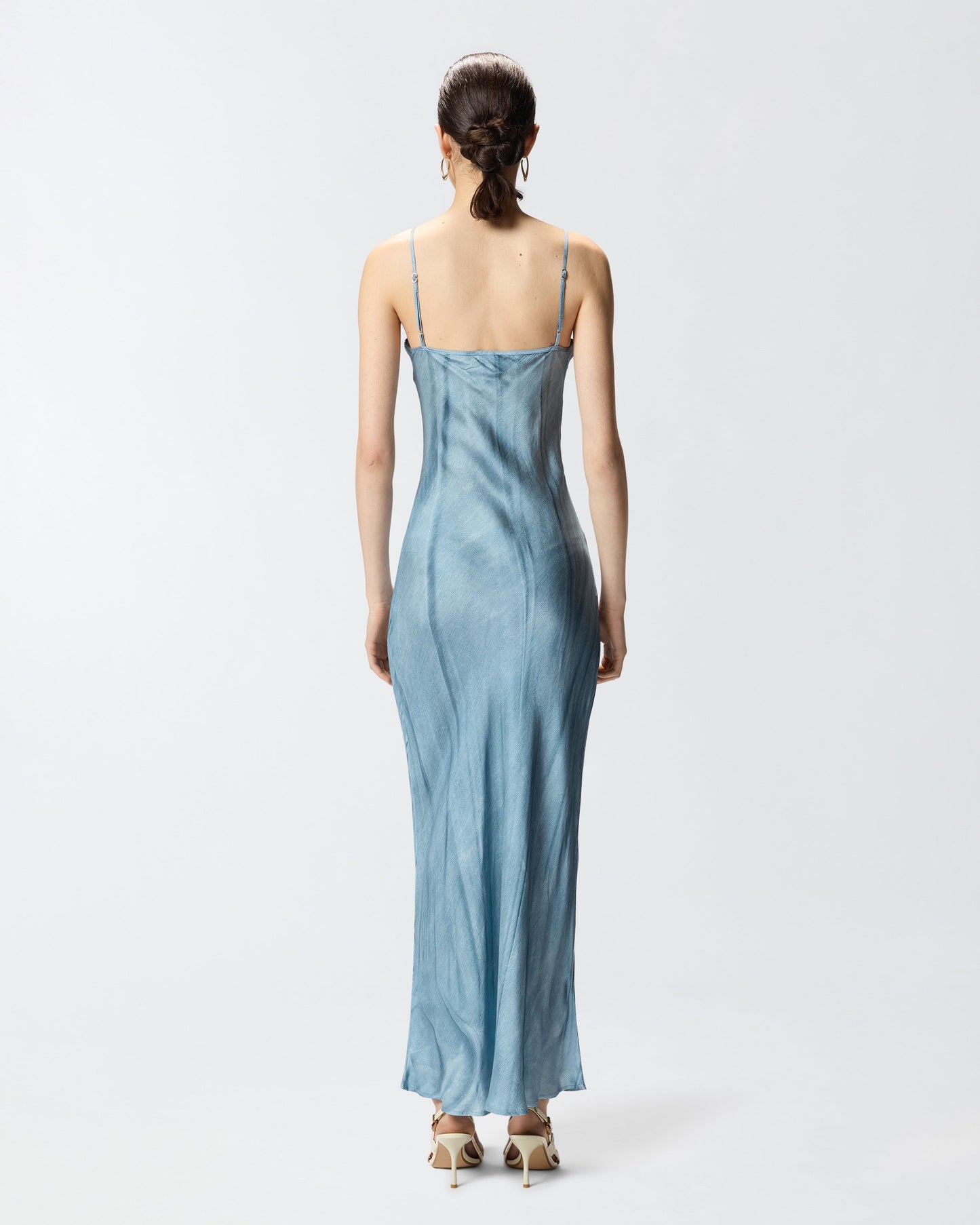 Fluid slip dress with placed jewel print