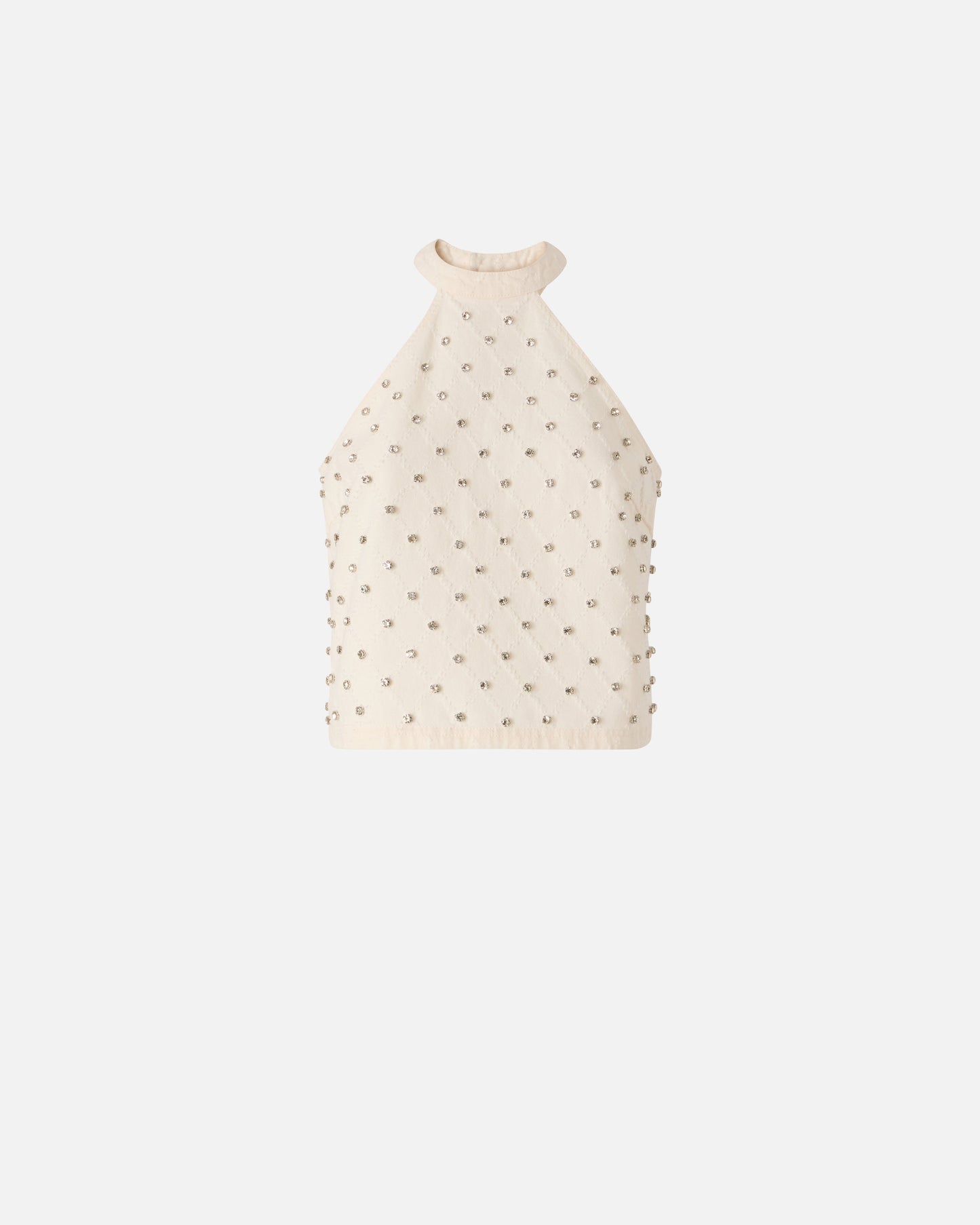 Halterneck top with diamond motif and rhinestones