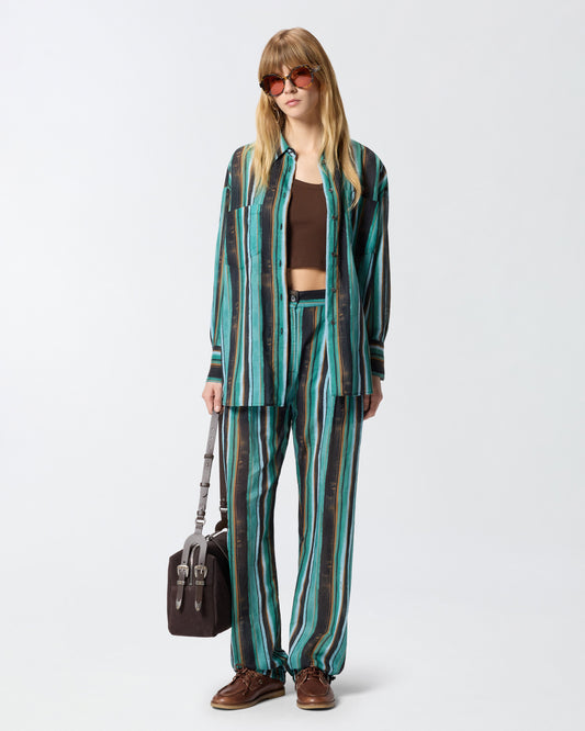 Cotton shirt with brushstroke-effect stripes