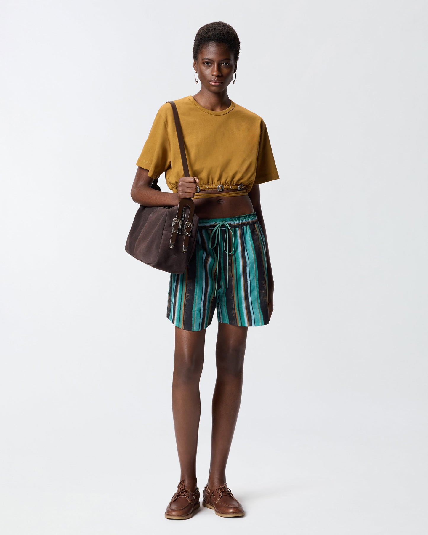 Cotton shorts with brushstroke-effect stripes