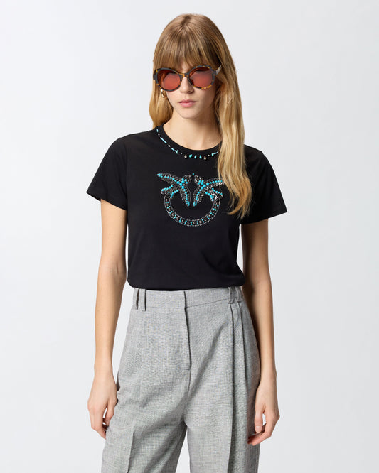 T-shirt with Love Birds jewel maxi embroidery