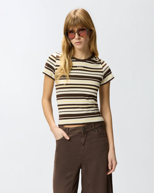 Cropped striped T-shirt with logo