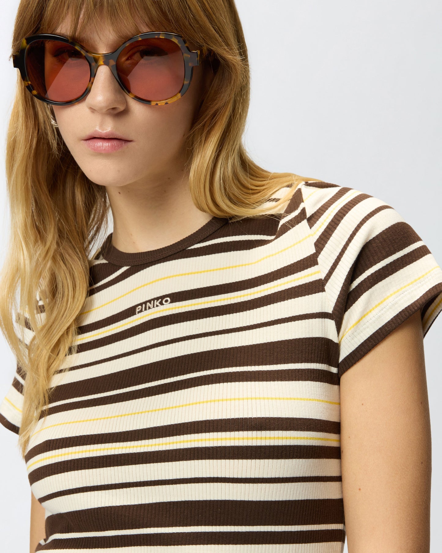 Cropped striped T-shirt with logo