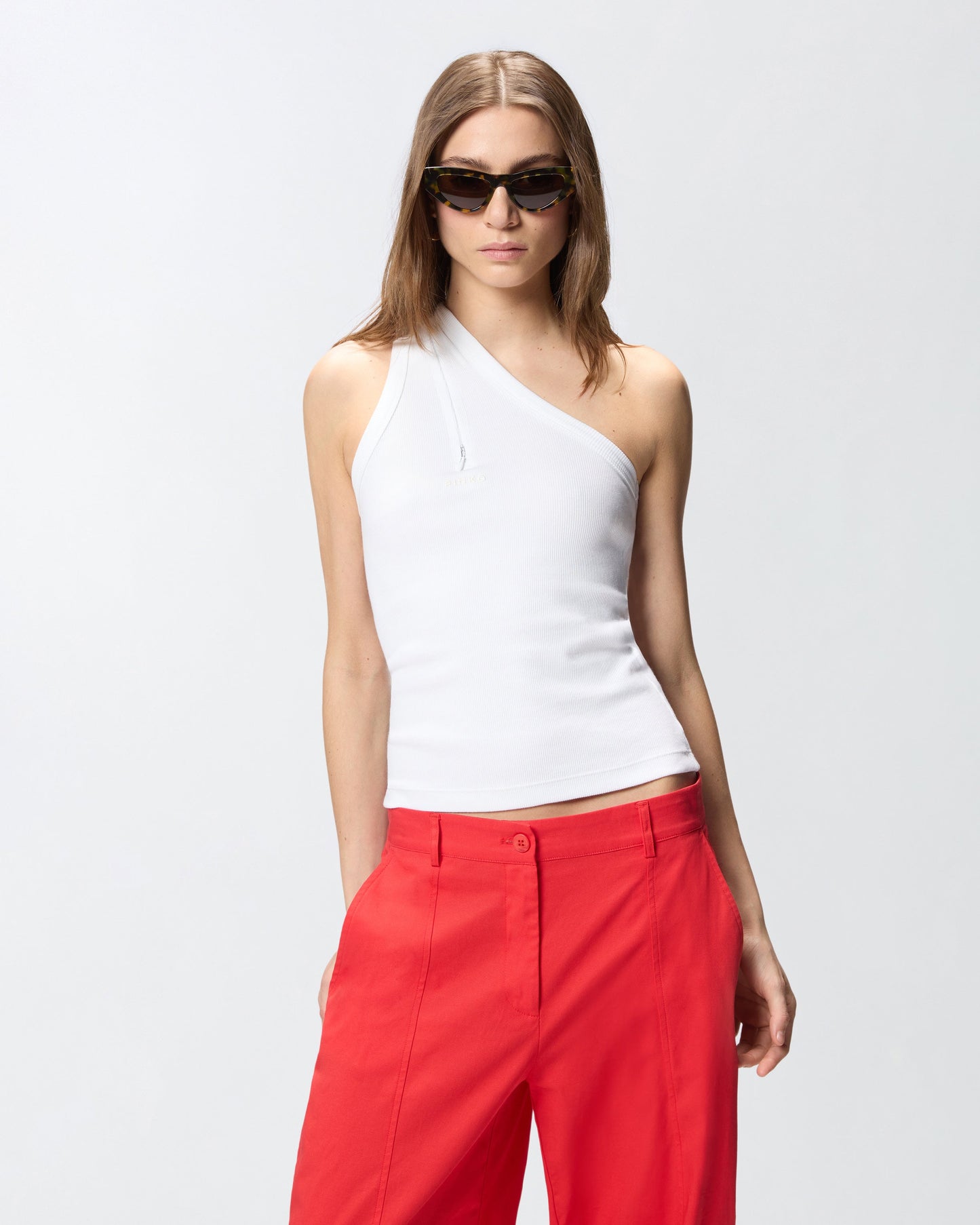 Rib-knit tank top with V-neck and logo