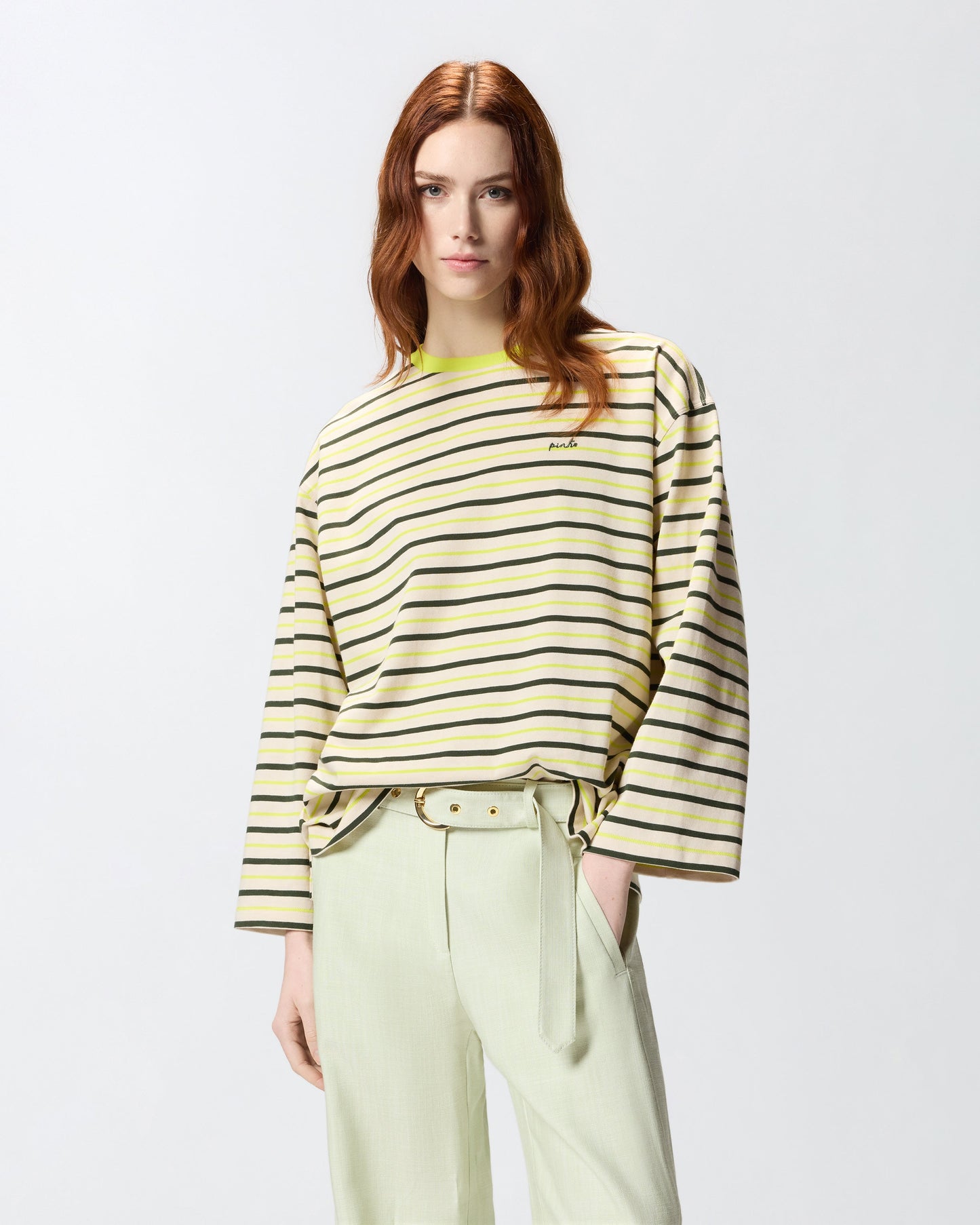 Striped top with logo embroidery