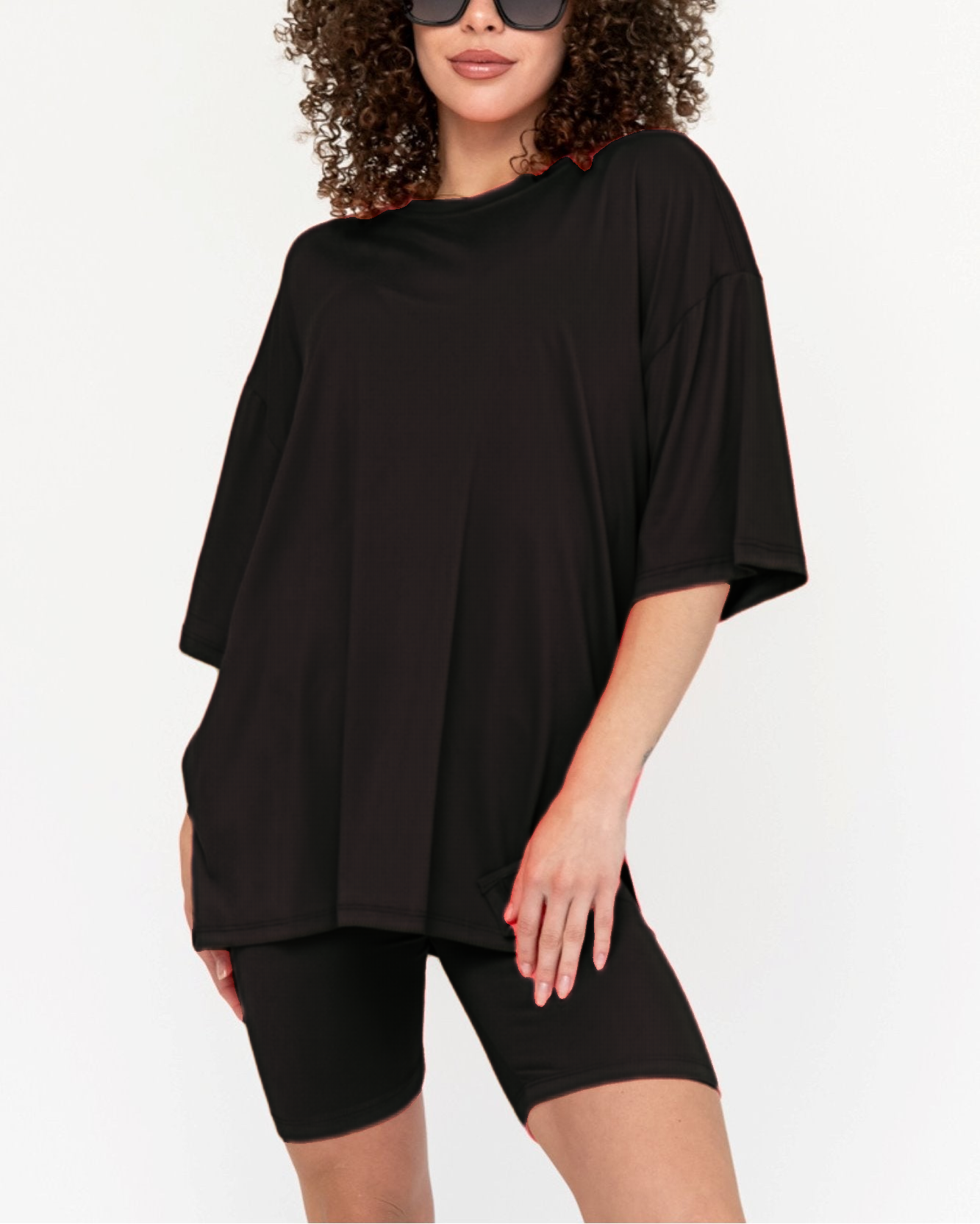 Damen Sommer Oversized Biker-Set mit Rundhalsausschnitt (2 kaufen, kostenloser Versand)