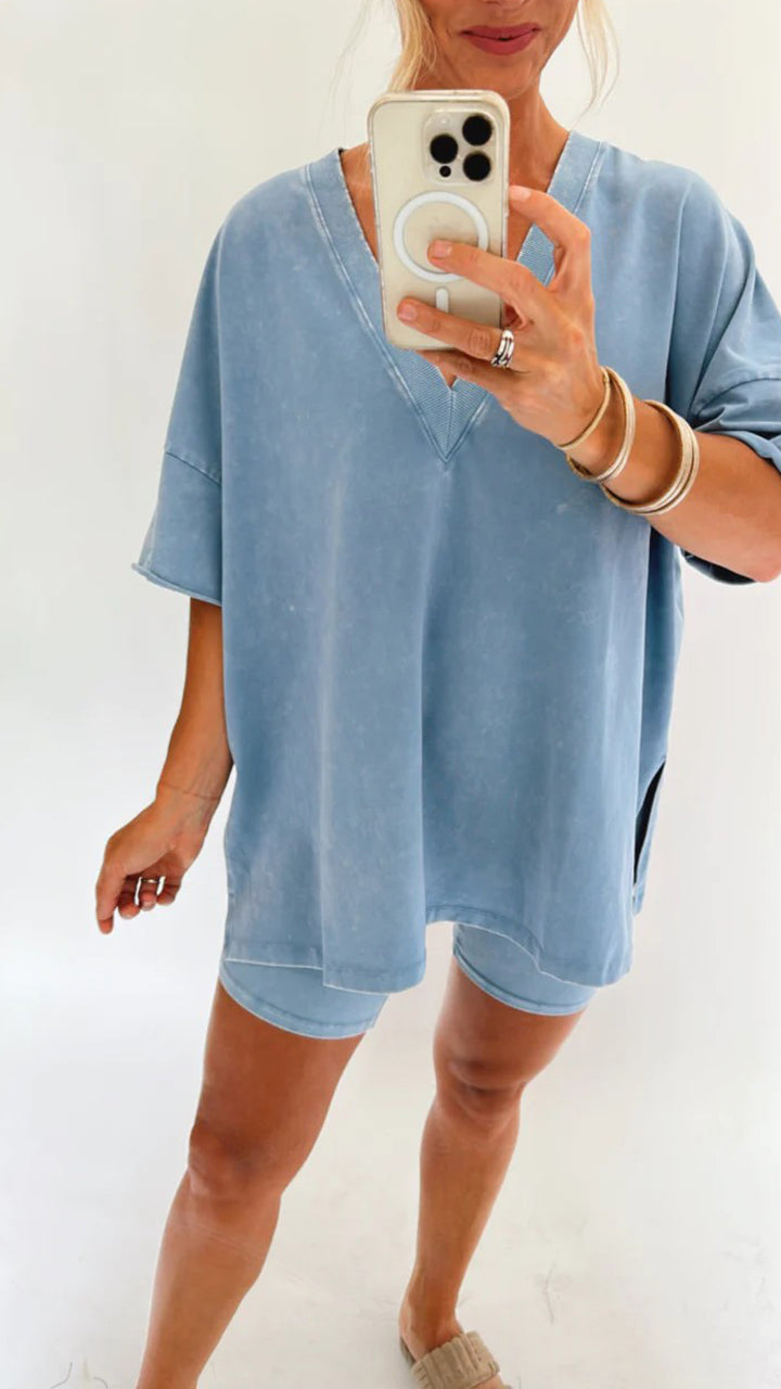 Sommerliches gewaschenes Set für Damen (2 kaufen, kostenloser Versand)