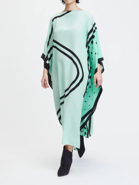 Mint Freshness: Women's Abstract Boat Neck Kaftan