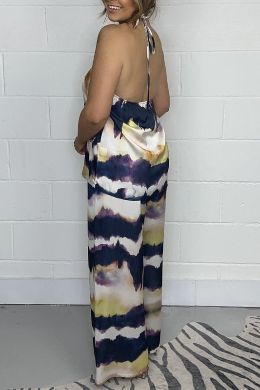 Damen Tie-Dye Neckholder-Top mit Schleife und passender Hose