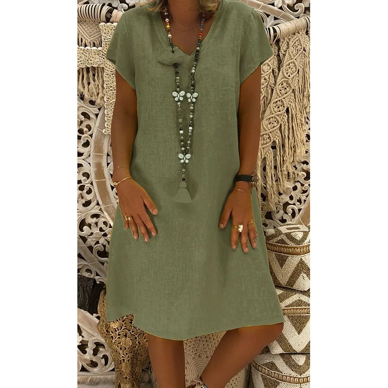 🔥49 % Baumwoll-Polyester-Mischung Kleider Casual V-Ausschnitt Midikleid🔥