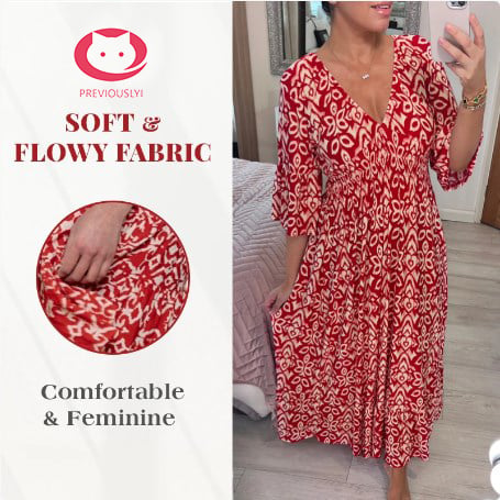 Böhmisches lässiges V-Ausschnitt-Wickelkleid mit Print und langer Taille