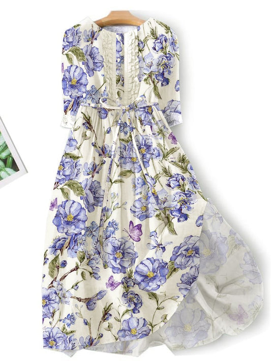 Lässiges Blumen-Print-Kleid im literarischen Stil