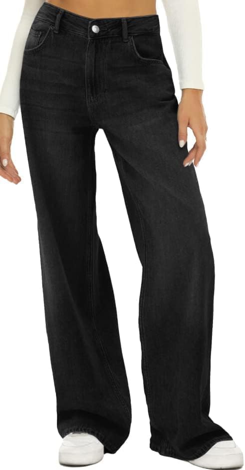 HDLTE Damen Jeans Weites Bein High Waist Baggy Jeans Loose Boyfriend Jeans Denim Hose Y2K