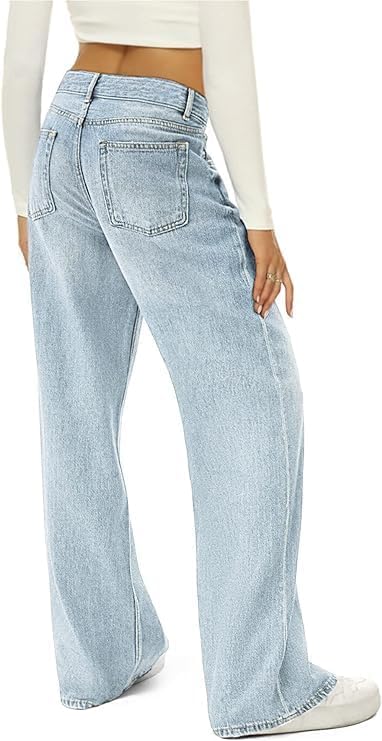 HDLTE Damen Jeans Weites Bein High Waist Baggy Jeans Loose Boyfriend Jeans Denim Hose Y2K