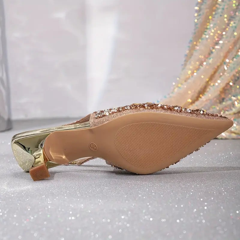🔥Letzter Tag 49% Rabatt - Dünne Absatz Bankettschuhe, Europäischer und Amerikanischer Stil Strass High Heel