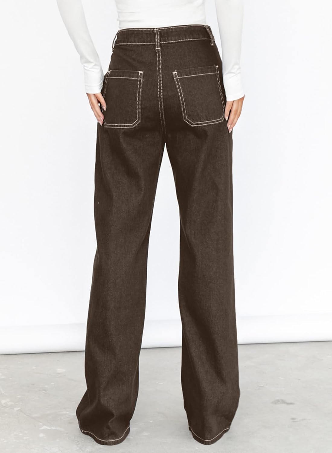 Dokotoo Damen Casual Mid Waist Cargo Jeans Stretch Wide Leg Denim Hose mit Taschen