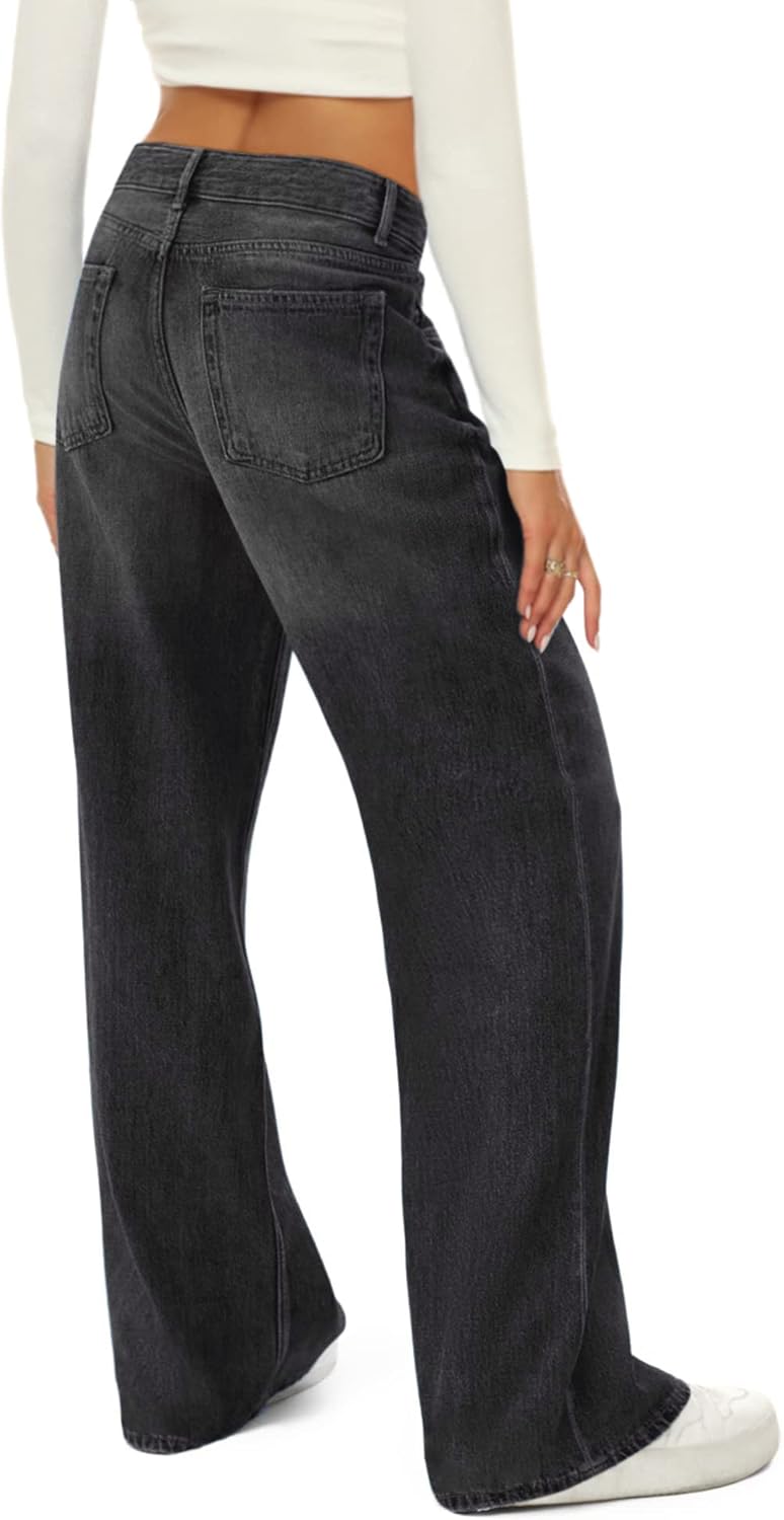 HDLTE Damen Jeans Weites Bein High Waist Baggy Jeans Loose Boyfriend Jeans Denim Hose Y2K