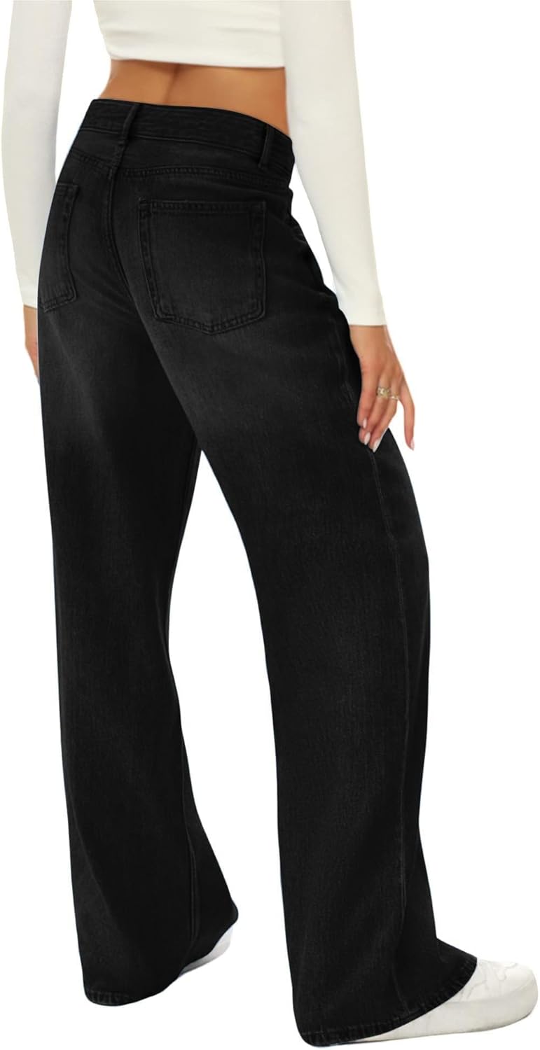 HDLTE Damen Jeans Weites Bein High Waist Baggy Jeans Loose Boyfriend Jeans Denim Hose Y2K