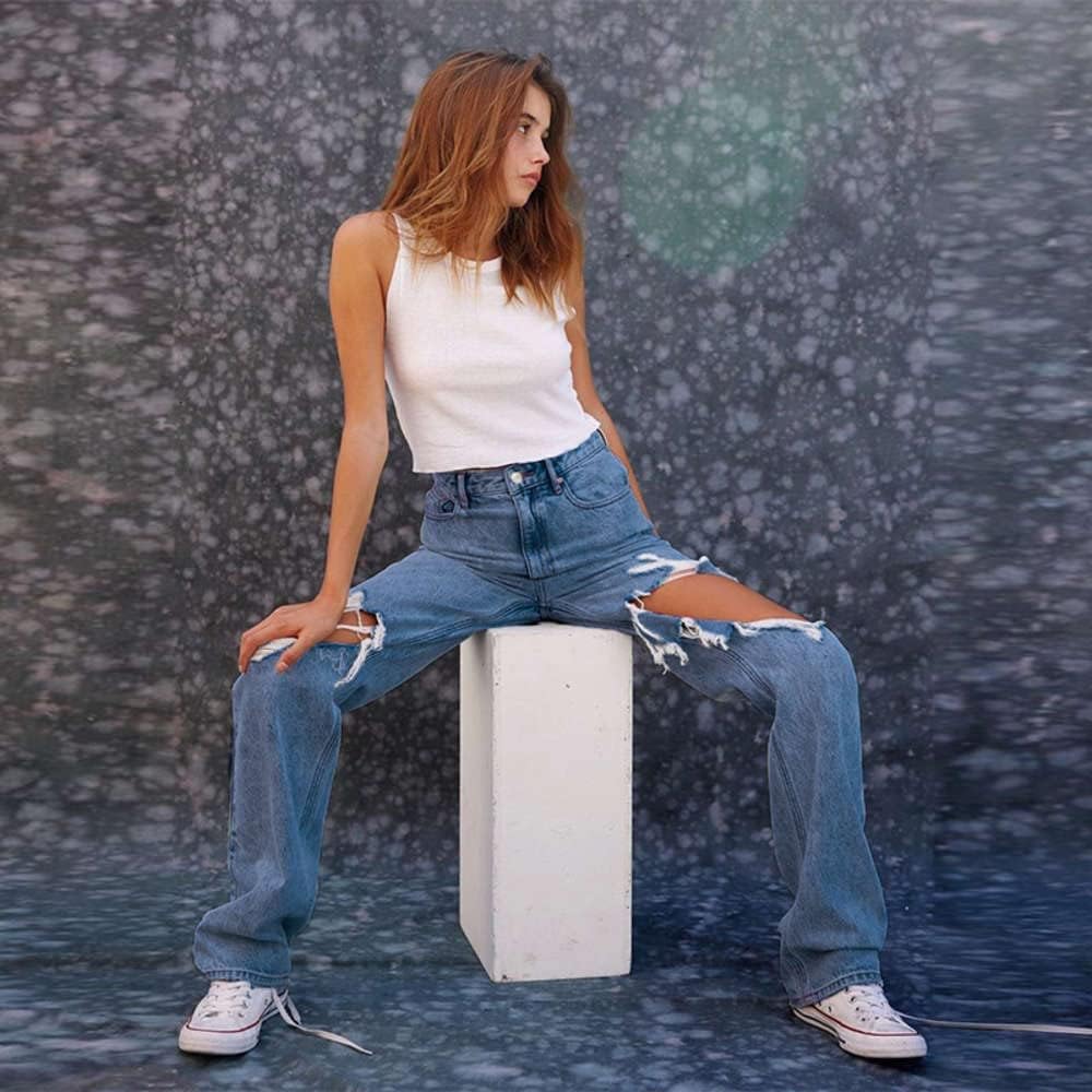 HDLTE Damen Jeans Weites Bein High Waist Baggy Jeans Loose Boyfriend Jeans Denim Hose Y2K