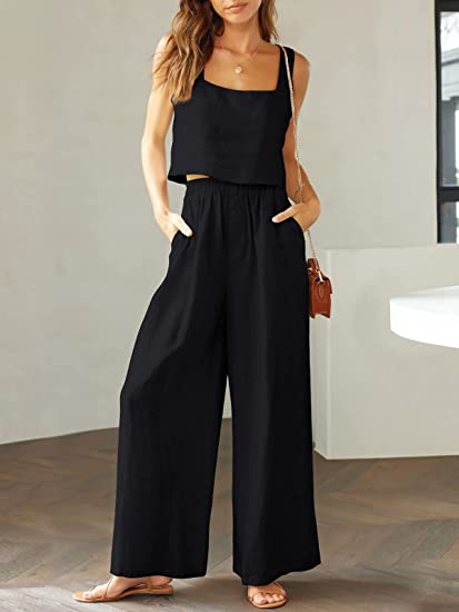 Lounge-Set mit weitem Bein und Tanktop mit eckigem Ausschnitt