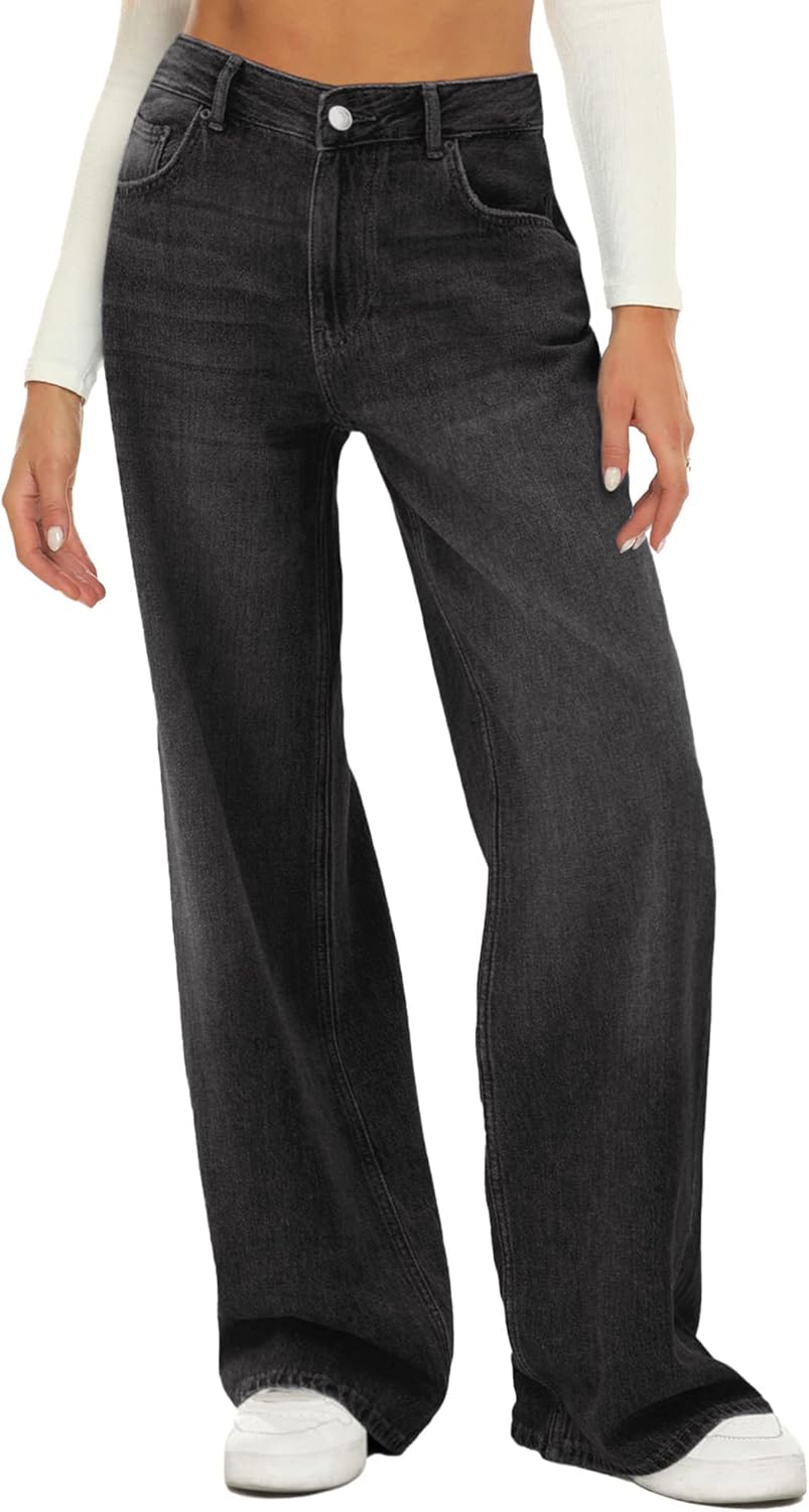 HDLTE Damen Jeans Weites Bein High Waist Baggy Jeans Loose Boyfriend Jeans Denim Hose Y2K