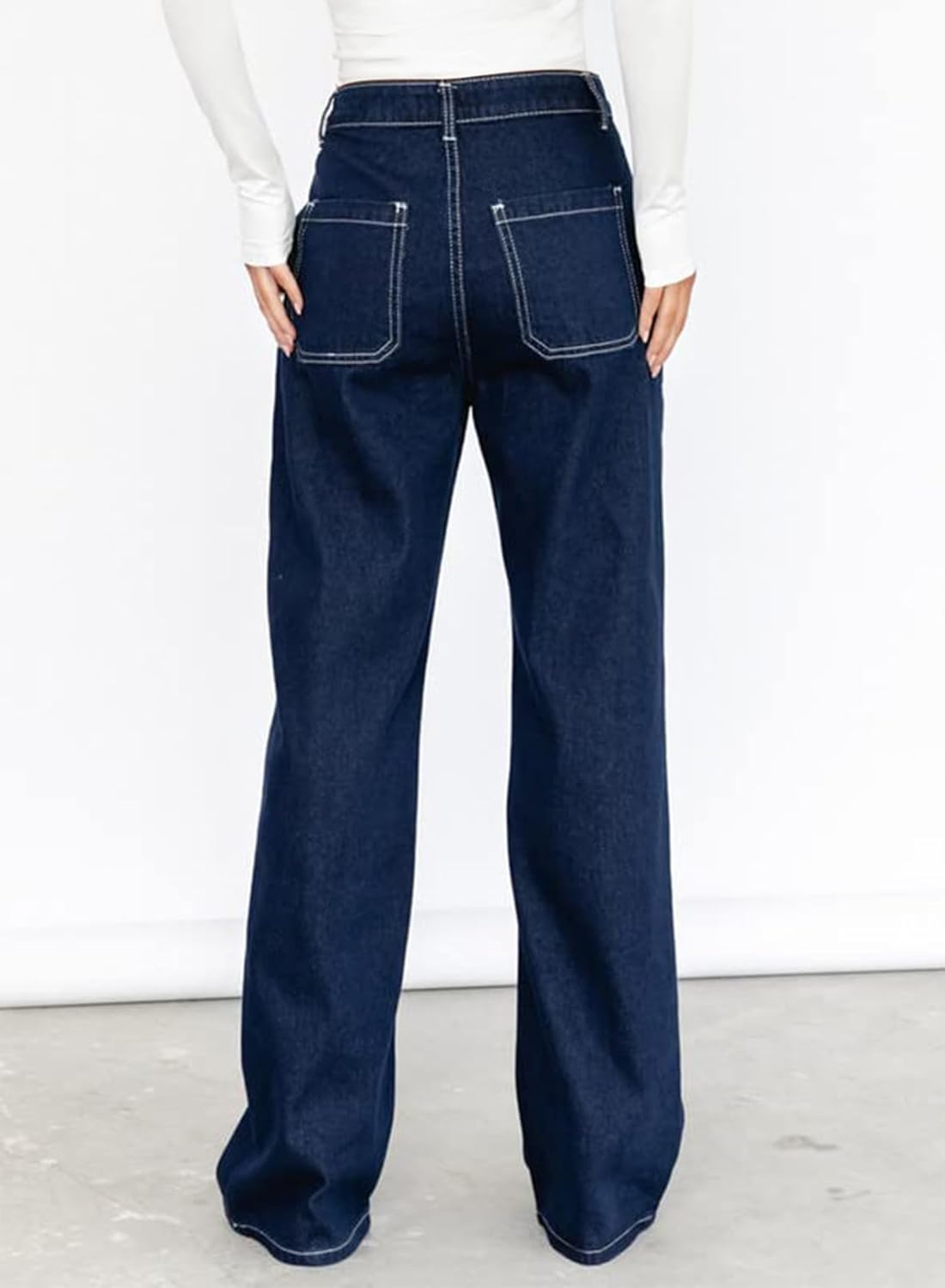 Dokotoo Damen Casual Mid Waist Cargo Jeans Stretch Wide Leg Denim Hose mit Taschen